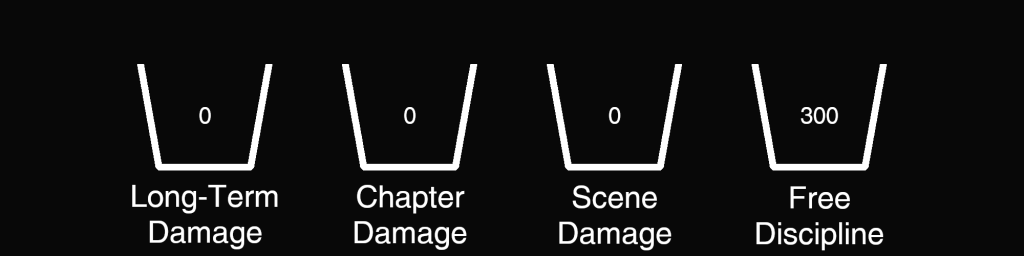 Damage Example - 300 Free Discipline, 0 Scene Damage, 0 Chapter Damage, 0 Long-Term Damage