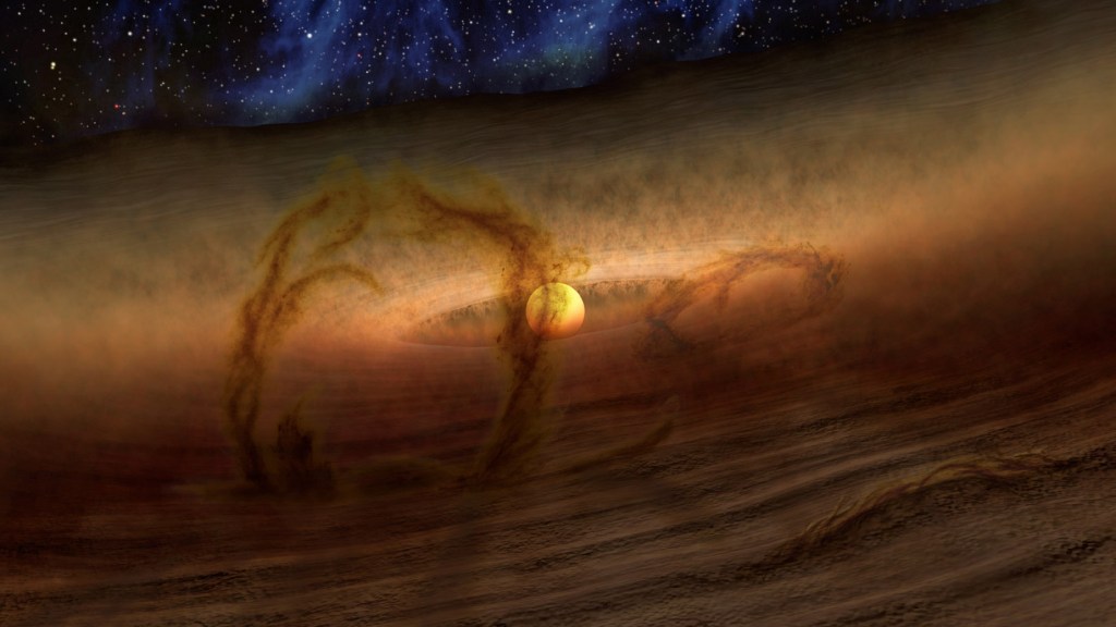 Loops of Gas and Dust Rise from Planetary Disks (Artist Concept) (Artist's Concept) (JPL Image Library, Image Credit: NASA/JPL-Caltech)

