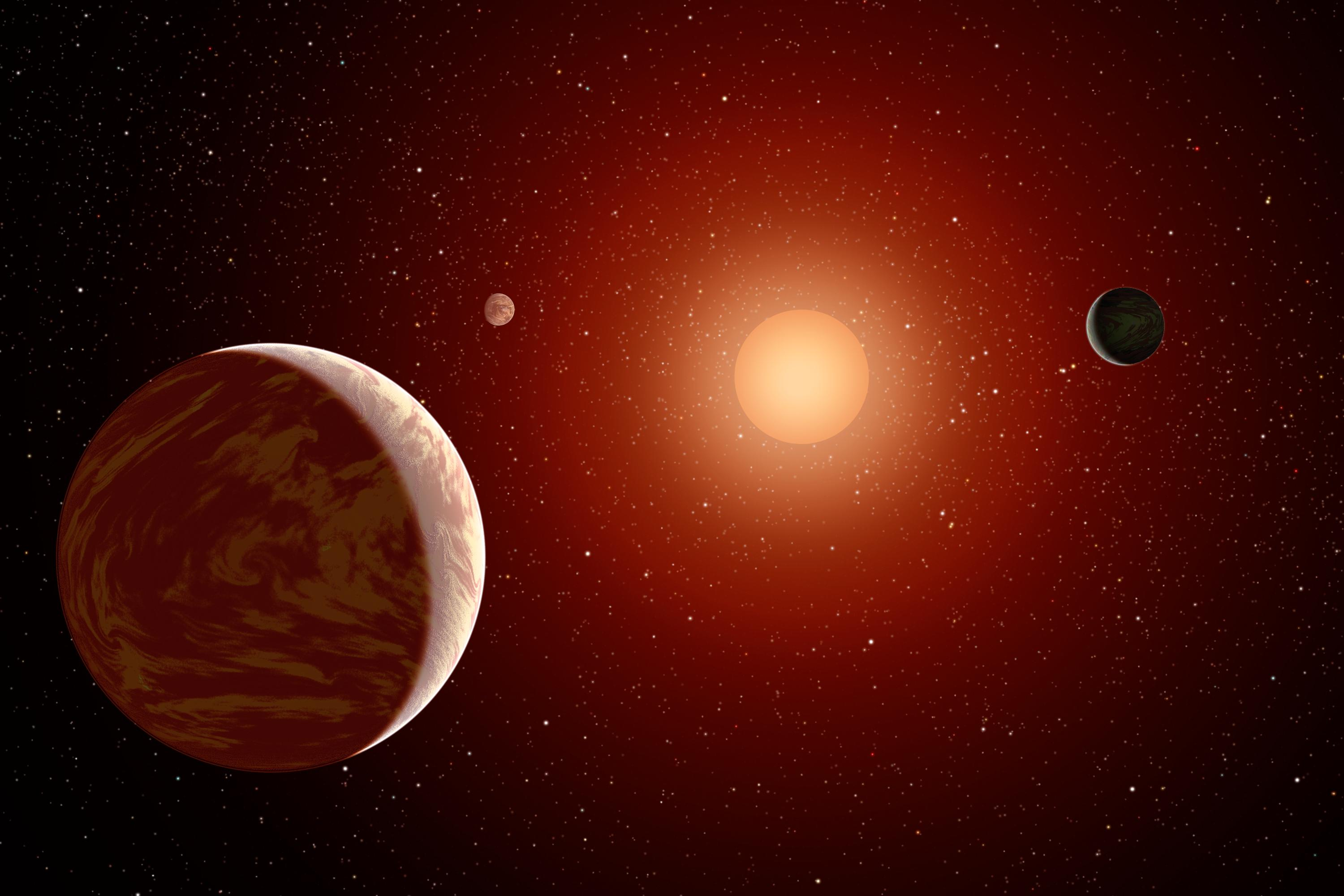 Planets Under a Red Sun (Artist's Concept) (Credit: NASA/JPL-Caltech)